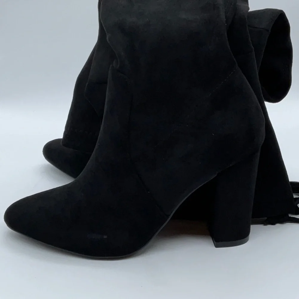 Faux Suede over the knee boots with tie in the back